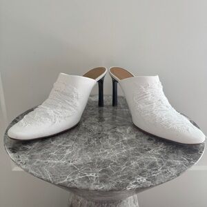 LOEWE Distressed White Denim Mules